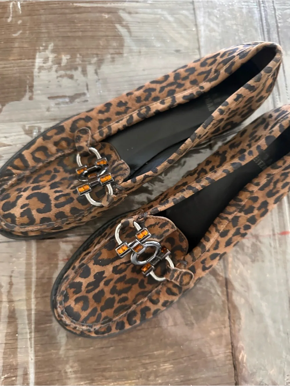 Stuart Weitzman Leopard-Print Loafers with Silver Bit